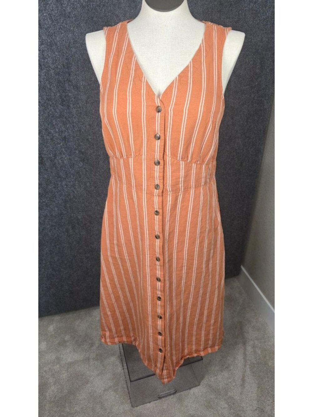 Striped Button-Front Sleeveless Midi Dress By Pact In Terracotta & White Organic
